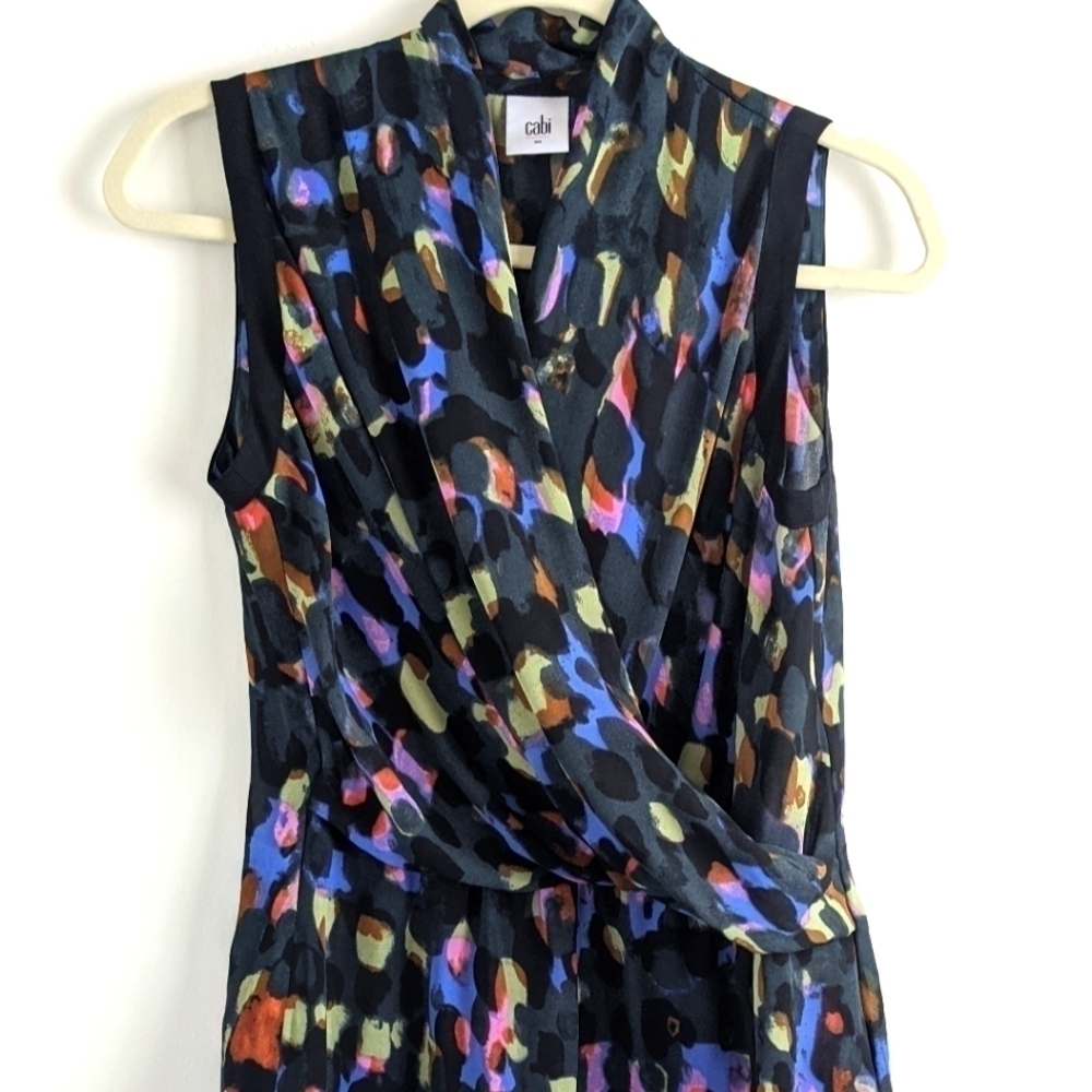 Cabi Black Sleeveless Faux Wrap Flaunt Top XS Chiffon